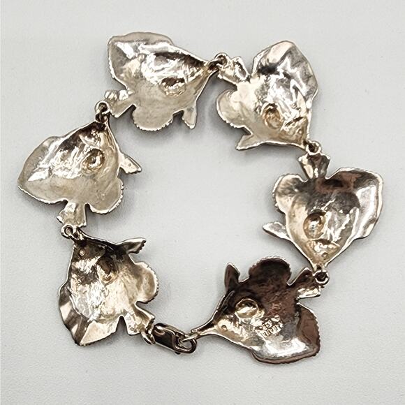 Kabana Sterling Silver Angelfish Guilloche Enamel Bracelet Blue Green 1980s USA - Picture 3 of 5